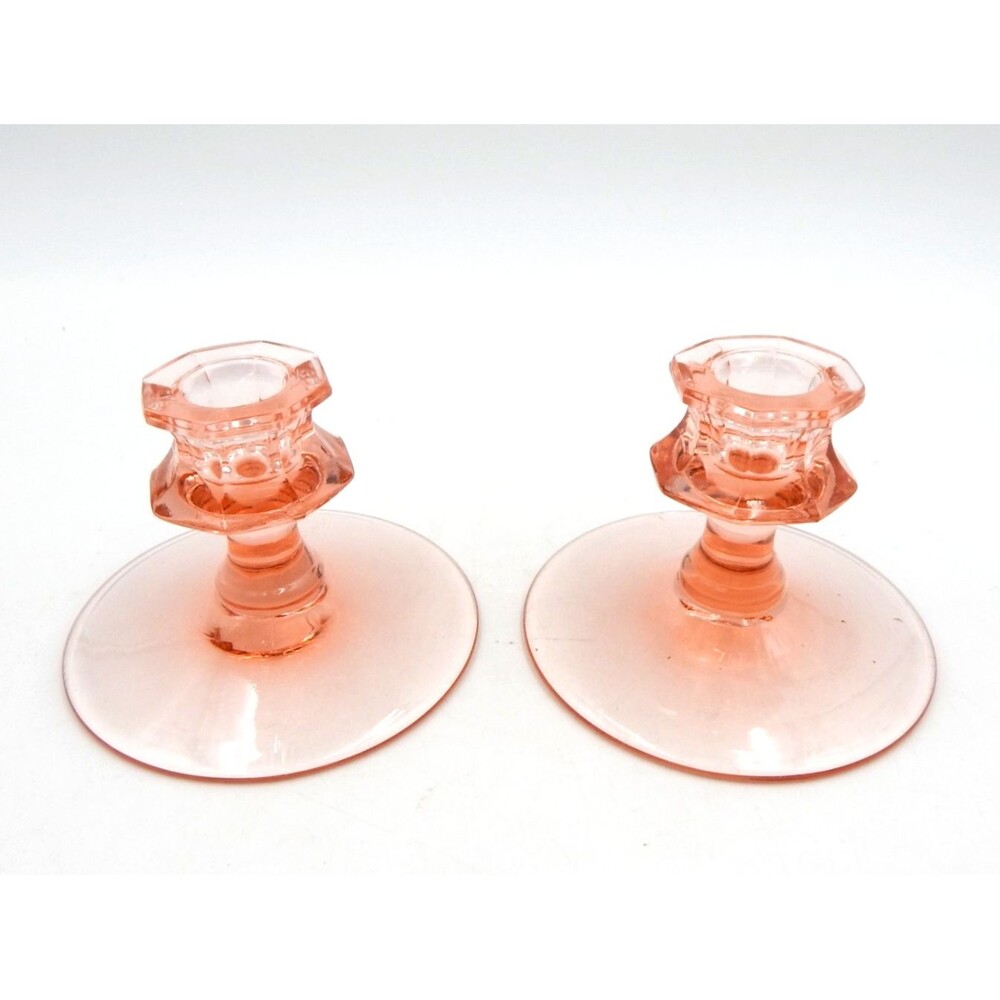 Smith Glass 1002 Pink Single Light Candlestick Pair 3-1/4 Inches Vintage